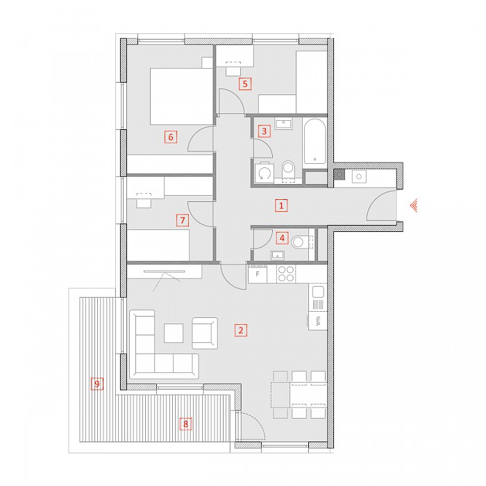 Četverosobni stan, 1.kat - Tlocrt stana