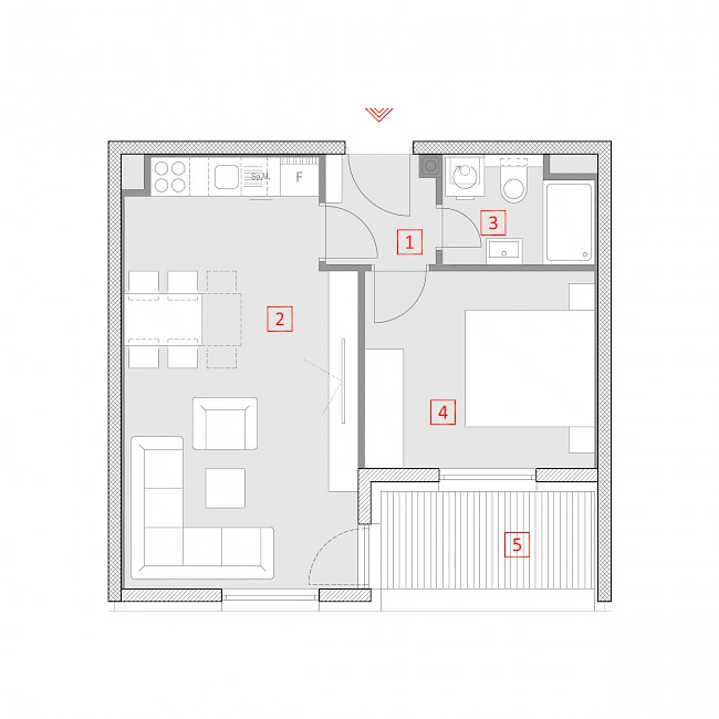 Dvosobni stan, 1.kat - Tlocrt stana