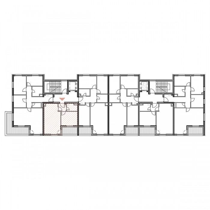 Dvosobni stan, 1.kat - Prikaz stana u objektu - Tlocrt