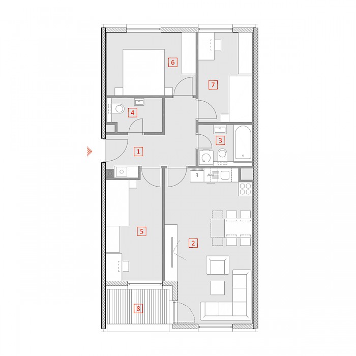 Četverosobni stan, 1.kat - Tlocrt stana