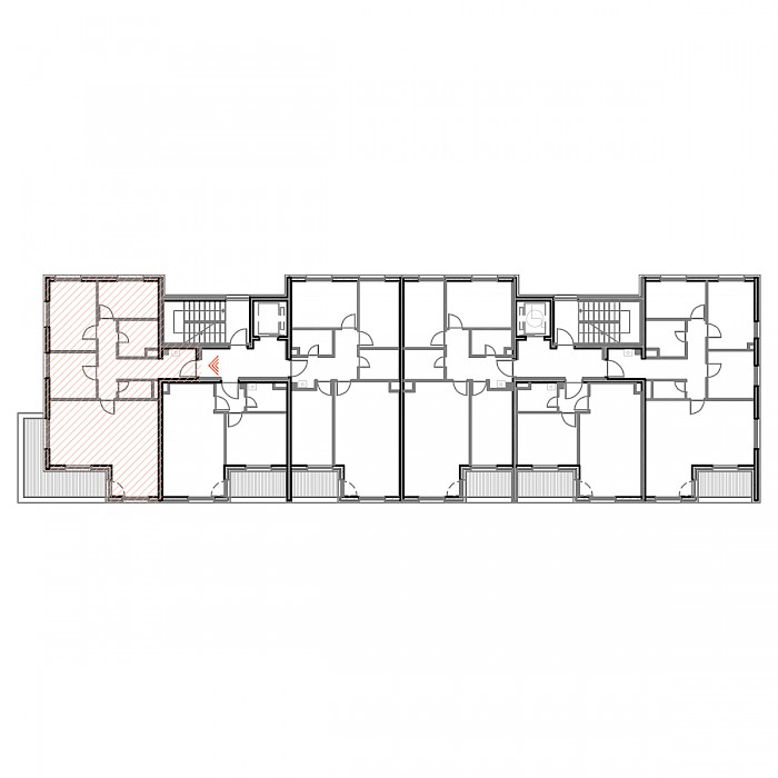 Četverosobni stan, 2.kat - Prikaz stana u objektu - Tlocrt