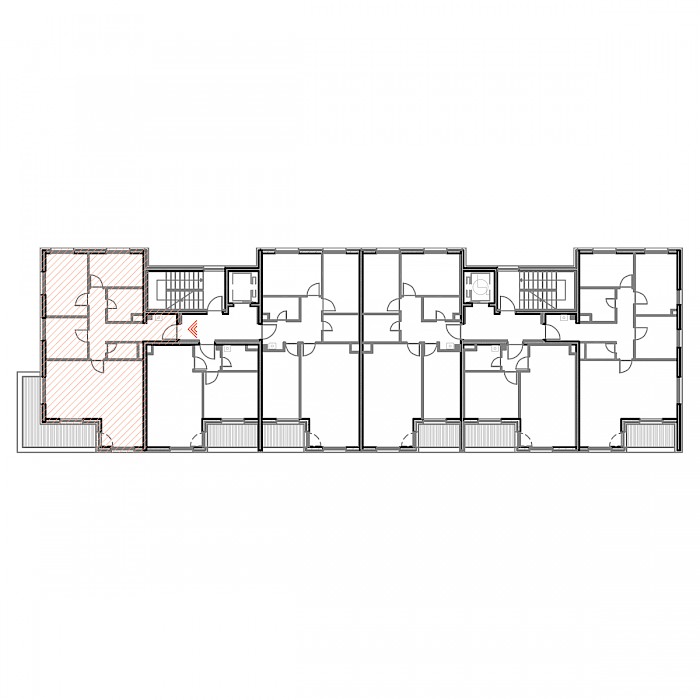 Četverosobni stan, 3.kat - Prikaz stana u objektu - Tlocrt