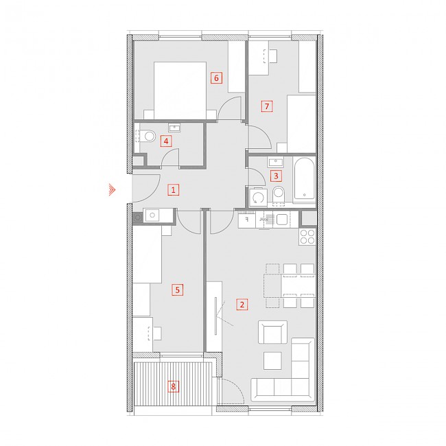 Četverosobni stan, 3.kat - Tlocrt stana