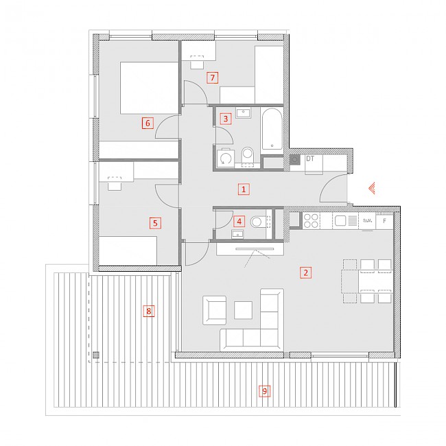 Četverosobni stan, 4.kat - Tlocrt stana