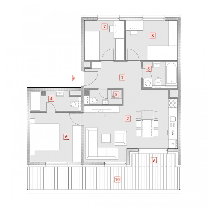 Četverosobni stan, 4.kat - Tlocrt stana