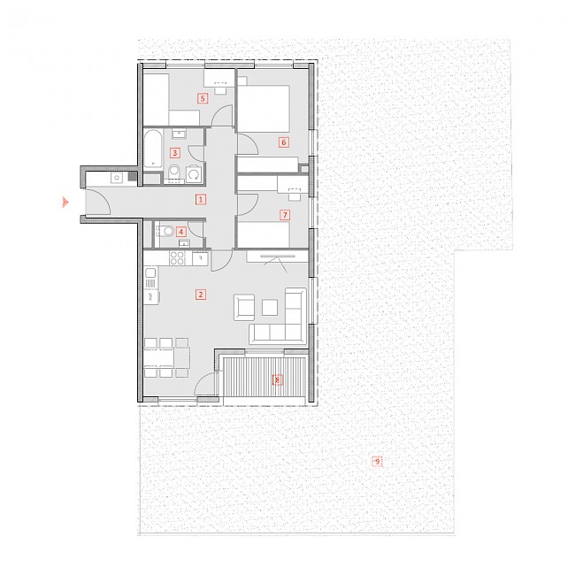 Četverosobni stan, Prizemlje - Tlocrt stana
