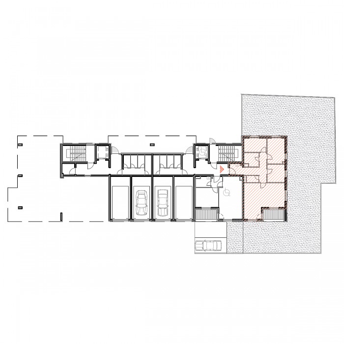 Četverosobni stan, Prizemlje - Prikaz stana u objektu - Tlocrt