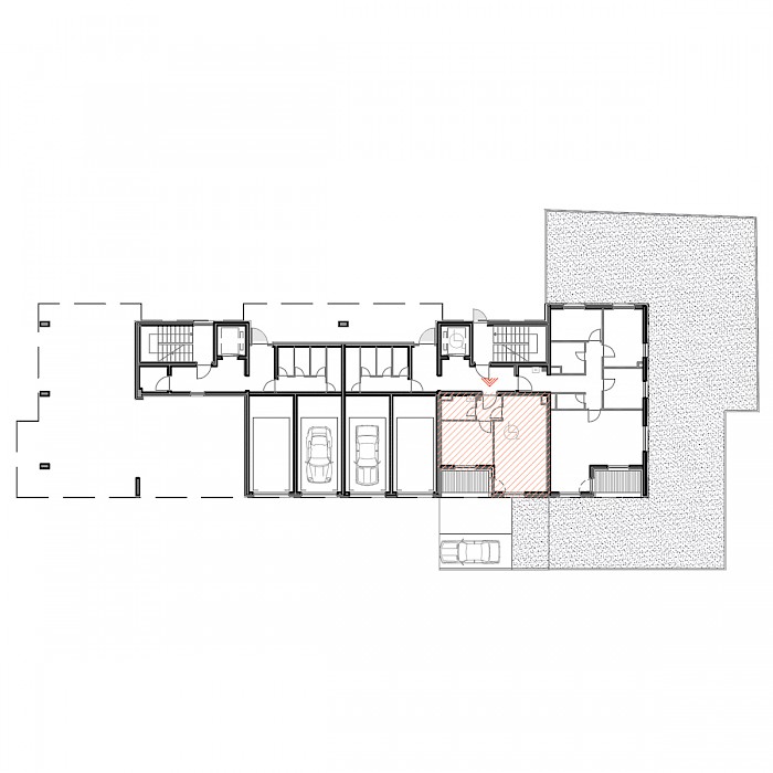 Dvosobni stan, Prizemlje - Prikaz stana u objektu - Tlocrt