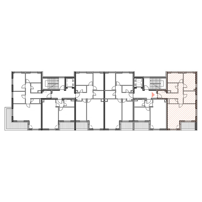 Četverosobni stan, 1.kat - Prikaz stana u objektu - Tlocrt