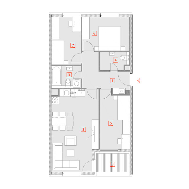 Četverosobni stan, 1.kat - Tlocrt stana