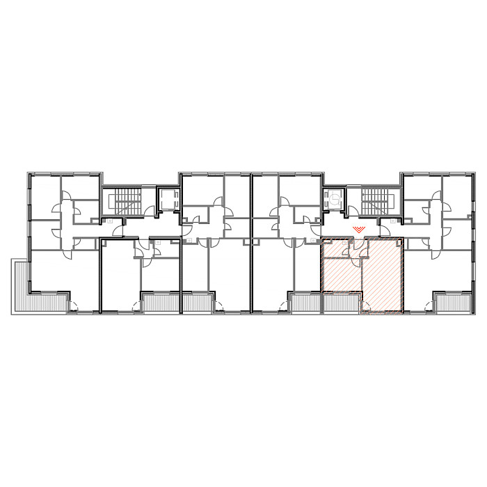 Dvosobni stan, 2.kat - Prikaz stana u objektu - Tlocrt